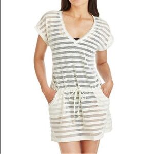 Calvin Klein White Striped Swim Cover-Up - Size L